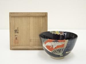 京焼　十九世雲林院宝山造　倣仁清扇絵茶碗（共箱）